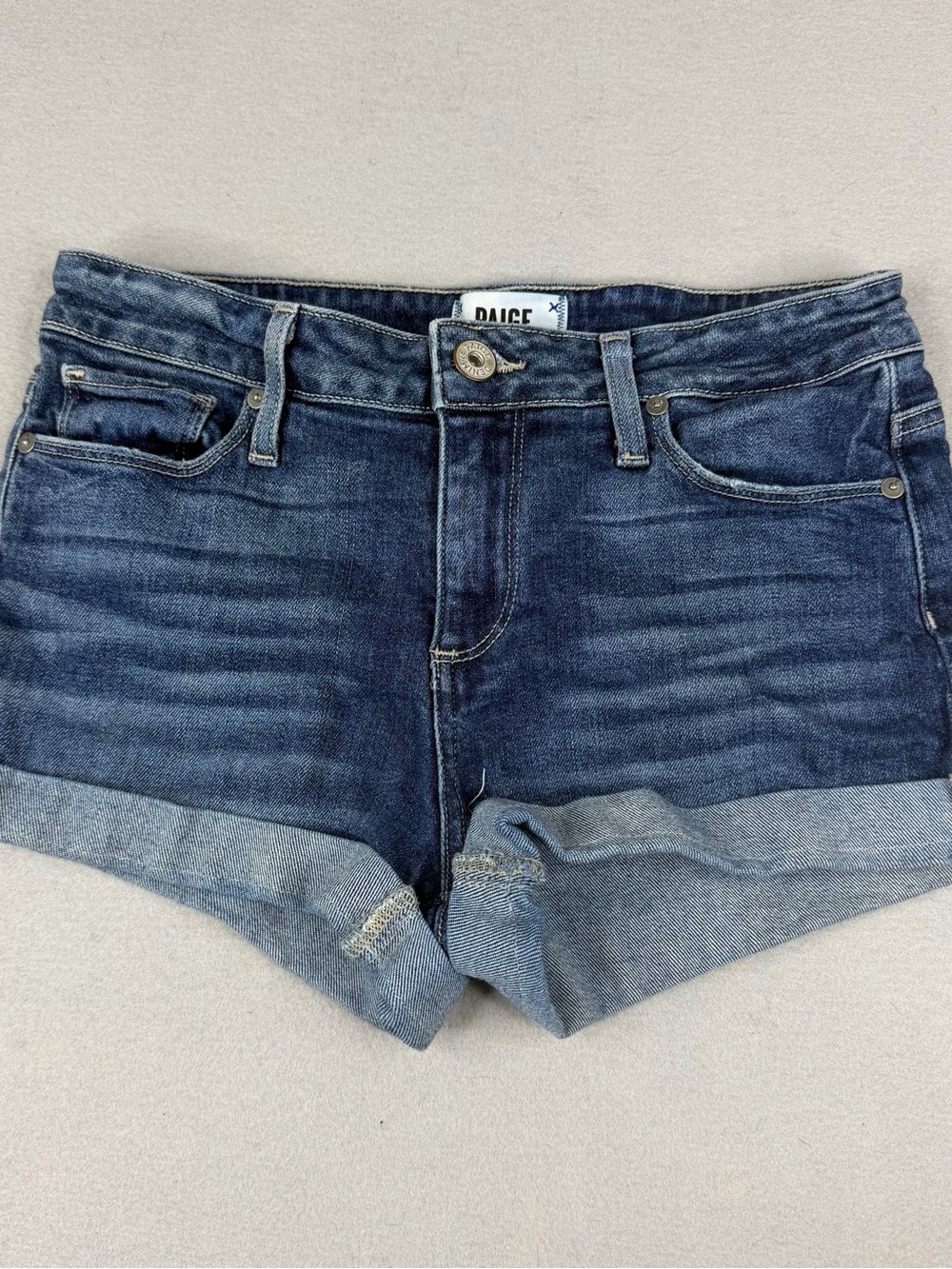 PAIGE Jimmy Jimmy Denim Shorts Rolled Cuff Stretch Blue Women’s 25 USA